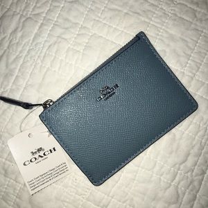 Coach blue skinny ID case w/ keychain attachment